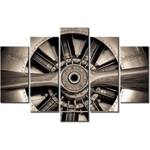 Xlarge 5 Panels Vintage Canvas Art Wall Decor Turbine Plane Propeller, 40"x60"